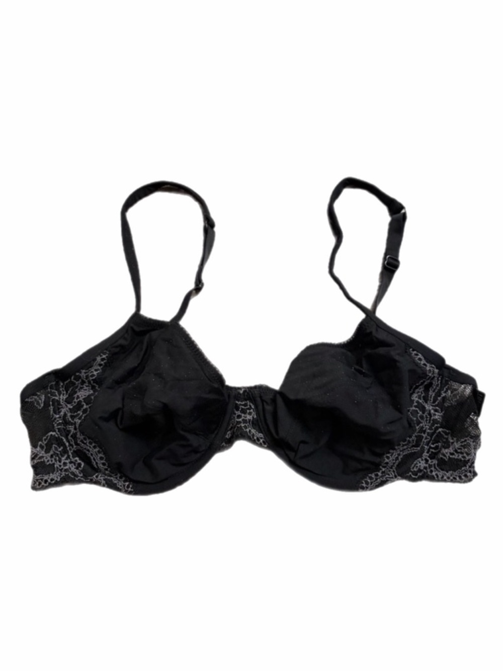90s European Vintage Esprit Unlied Bra w Floral Lace Black/Silver EU 75C/34C